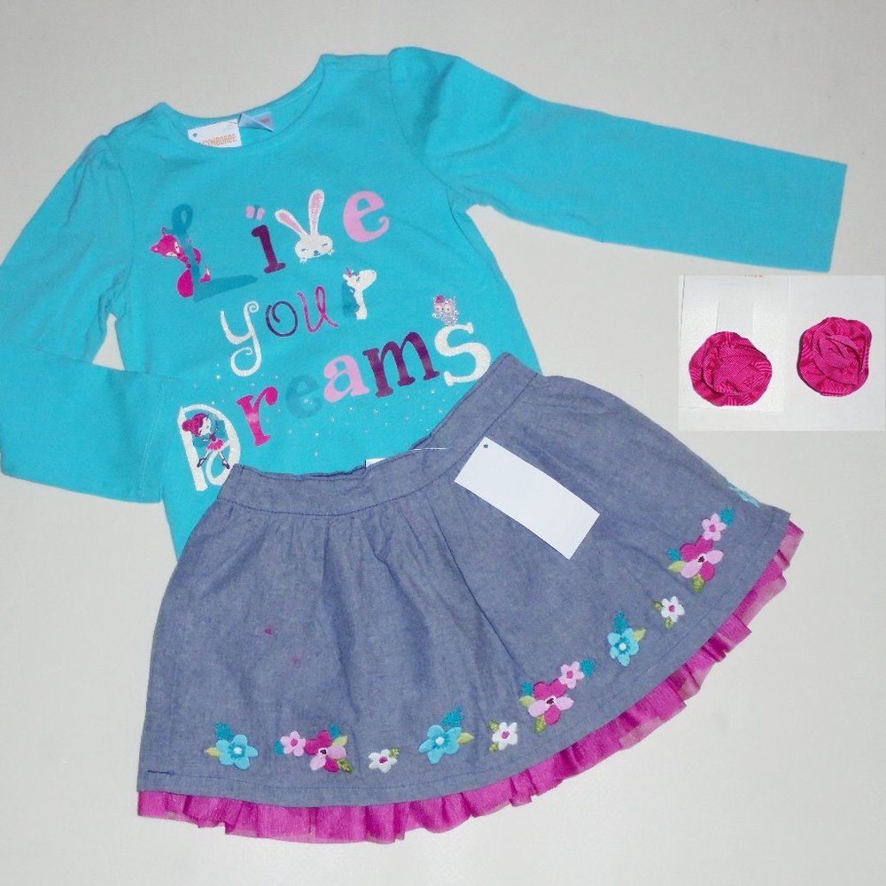 Gymboree Girls Skirt Dream Tee Hair Clips 3T NEW